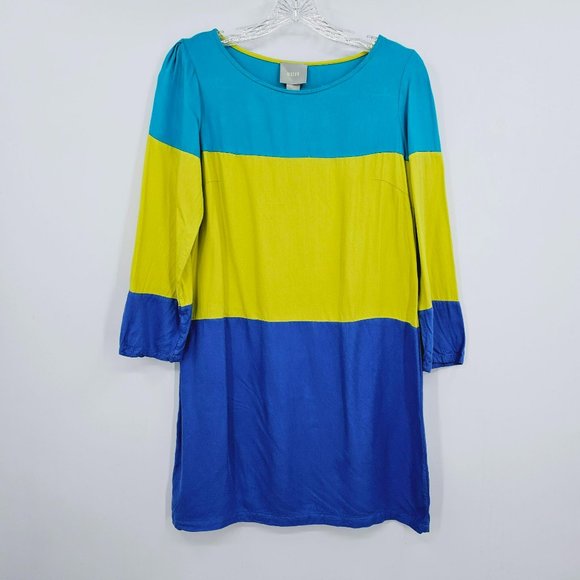 Maeve Colorblock Shift Dress 6 Blue Green ¾ Sleeve USA Made Bright Anthropologie - Picture 4 of 11